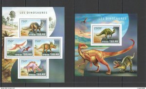 2014 Togo Fauna Reptiles Prehistoric Animals Dinosaurs Kb+Bl ** Tg541