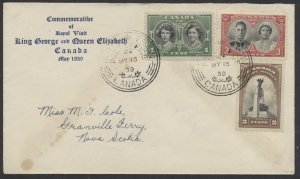 1939 #246-248 Royal Visit FDC Blue Text Cachet Royal Train Orbs