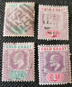 Gold Coast, 1883-1902, Q. Victoria #11 & 13,K. Edward #26&27. SCV$3.30