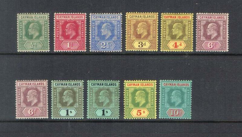 Cayman Islands 1907 KEVII 10s SG 25-34 set of 10 + 30a(shade of 6d) MH