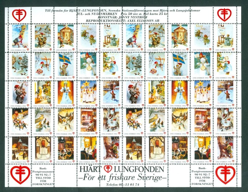 Sweden. Christmas Seal 1993/94 Mnh. Full Sheet Folded. Artist Jenny Nystrom 