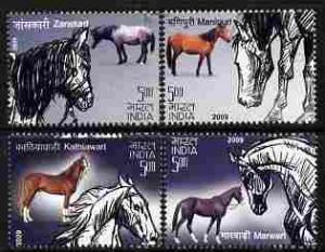 India 2009 Horses perf set of 4 values unmounted mint