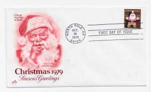 US 1800 15c Christmas - Santa Claus single on FDC Artcraft Cachet Unadd ECV$7.50