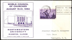 1954 US Commemorate Envelope Evanston Welcomes World Council Churches Aug. 1954