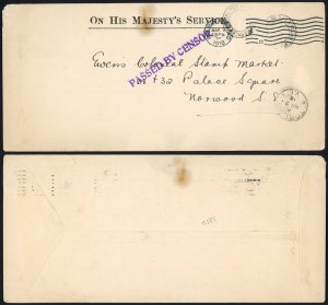 Virgin Is 1918 OHMS envelope to London Fine passed by censor in violet