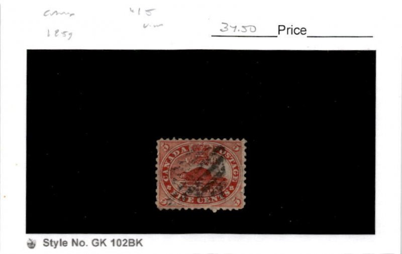 Canada, Postage Stamp, #15 Used, 1859 Beaver (AJ)