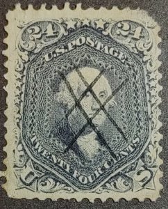 Scott Stamp# 70b - Used 1861 24¢ Steel Blue.  Superior Centering.  SCV $825.00