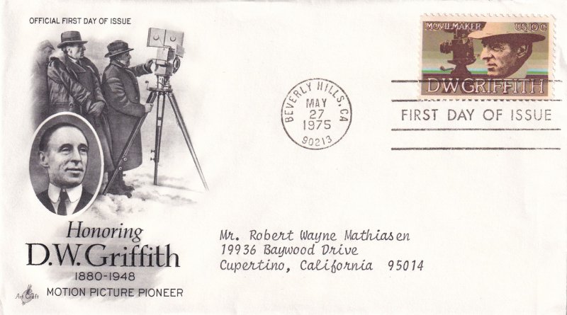 1975, Honoring D. W. Griffith, Art Craft, FDC (E12285)