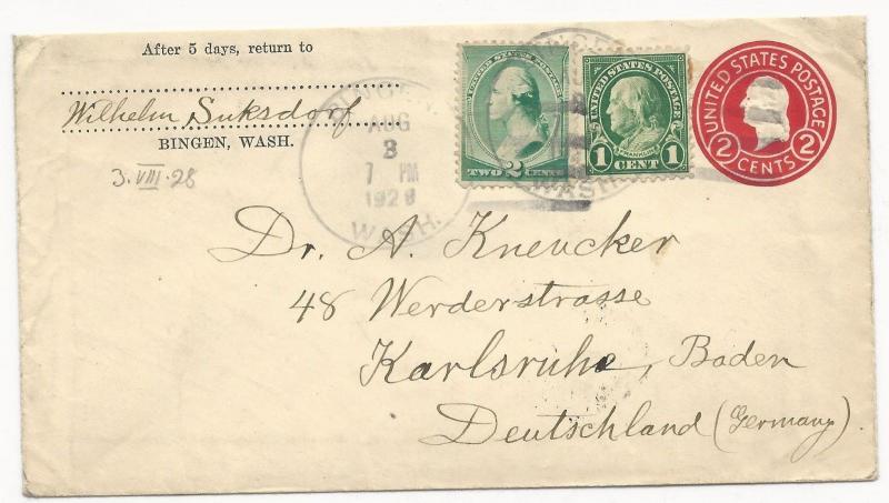 US POSTAL STATIONERY COVER US to Germany Unusual Use of 19th Century Stamp