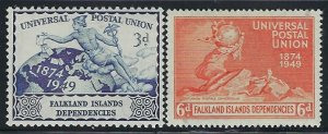 Falkland Is 1L16-17 MH 1949 UPU part set (an2087)