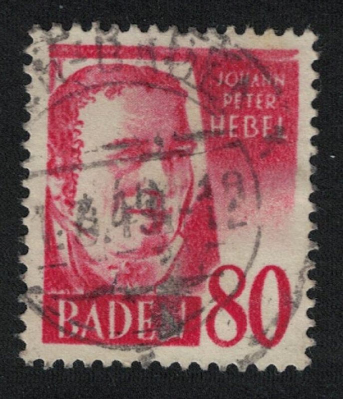 Baden J P Hebel Writer 80pf 'PF' omitted 1968 Canc SG#FB36