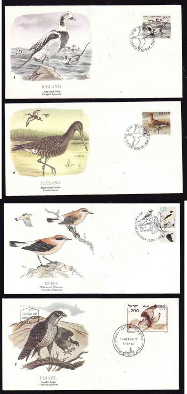 Flora & Fauna of the World #172-Birds-Ducks-Eagle-Godwit-four different FDCs wit