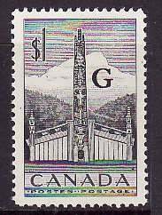 Canada-Sc#O32- id2691-unused NH $1 Totem Pole-overprinted G -1951-53-