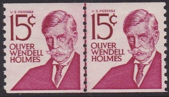 1305E Oliver Wendell Holms Coil Line Pair Dull Gum MNH