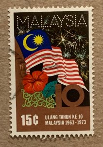 Malaysia 1973 15c Independence flag, used. Scott 104, CV $0.30. SG 106