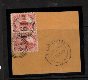 Canada #12 Very Fine Used Pair With Ideal 4 Ring 19 Cancels Tied To Piece