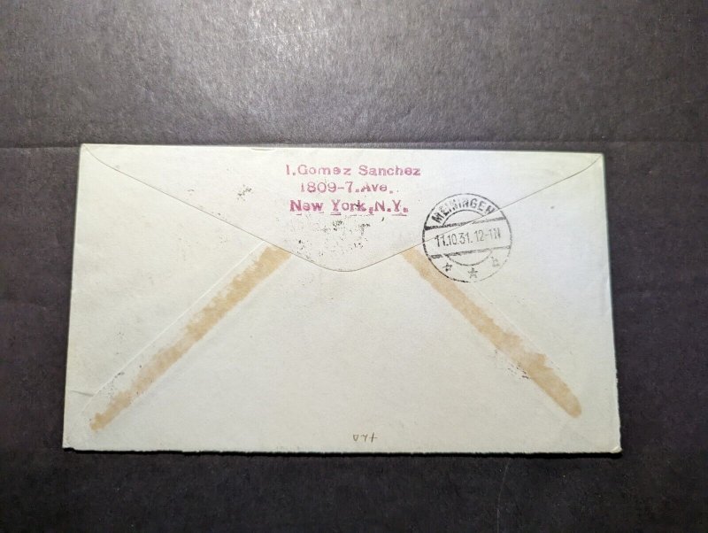 1931 Saar Burbach LZ 127 Graf Zeppelin Airmail Cover to New York NY USA
