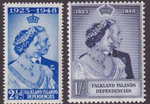 Falkland dep Sc# 1L11 / 1L12 QE 1948 Silver Wedding complete set MNH CV $4.25