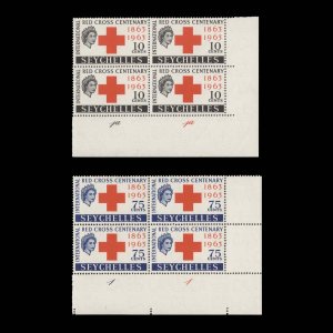 Seychelles 1963 (MNH) Red Cross Centenary plate blocks