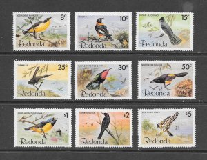 BIRDS - REDONDA - SET OF 9   MNH