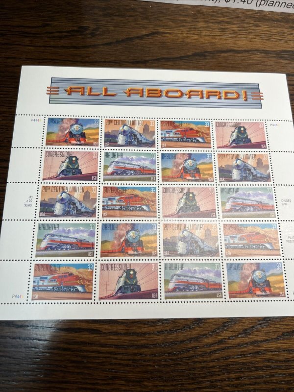 SCOTT #3333-37  All Aboard-1999-MNH-Sheet Of 20 Stamps