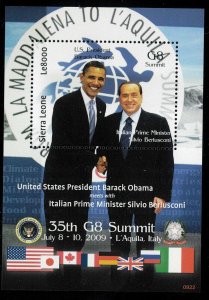 -- BERLUSCONI -- 2009 Summit GB - SIERRA LEONE sheet - Berlusca + OBAMA-