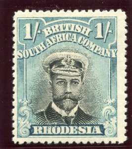 Rhodesia 1913 Admirals 1s black & greenish blue MLH. SG 248. Sc 130a.