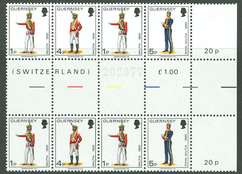 Great Britain-Guernsey # 96//102A Strips/4 GUTTER PAIRS (2)  NH