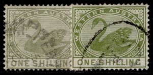 AUSTRALIA - Western Australia QV SG101 + 102, 1s SHADE VARIETIES, USED.