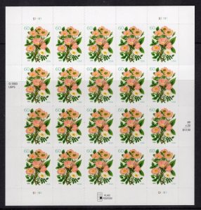 (B) USA Sc#3837 Pink Roses Bouquet Full Sheet of 20 stamps MNH