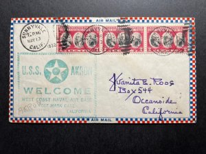1932 USA Zeppelin Airmail Cover USS Akron Sunnyvale to Oceanside CA Welcome
