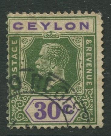 CEYLON -Scott 239a- KGV - Definitive - 1921- Wmk 4 - Used -Single 30c Stamp