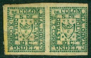 EDW1949SELL : COLOMBIA Bolivar 1863 Scott #1 pair. VF, large part OG. Cat $2400+