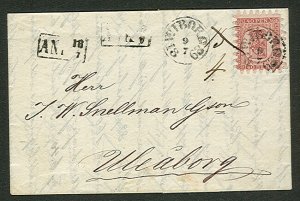 FINLAND 1868 40p type 1 Roul III tied Wiborg to Uleaborg w/ANK arrival markings