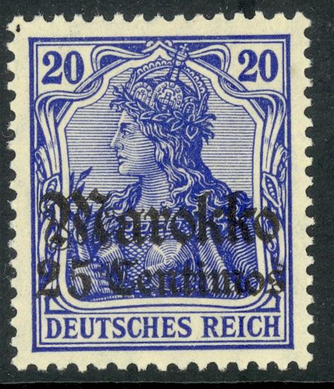 GERMAN OFFICES IN MOROCCO 1911 25c on 20pf Marokko Ovpt Germania Sc 48 MH