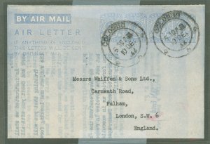 Ceylon  1946 4 x 10c KG VI stamps, used from Colombo 10 DE 46, light blue