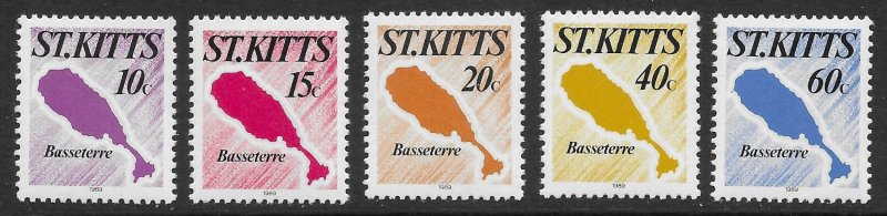 St. Kitts Scott 255-261 MNH Outline Maps of St. Kitts Short Set of 1989