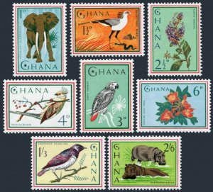 Ghana 192-199, MNH. Mi 198-205. Fauna 1964. Secretary bird, Elephant, Parrot,