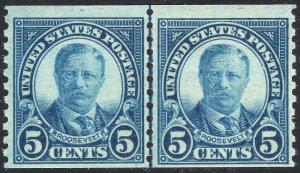 #602 F-VF MNH OG-5¢ Teddy Roosevelt COIL LINE PAIR-QUALITY STAMPS (REM #602lp-2)