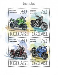 Togo - 2013 Motorcycles on Stamps - 4 Stamp Sheet - 20H-823