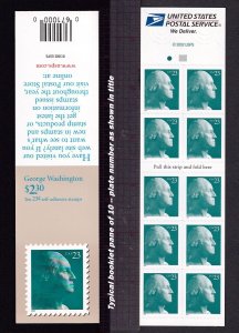 2002 Washington postcard rate Sc 3619f mint 23c booklet of 10 plate number P3