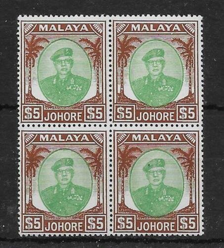 MALAYA JOHORE SG147 1949 $5 GREEN & BROWN BLOCK OF 4 MNH 