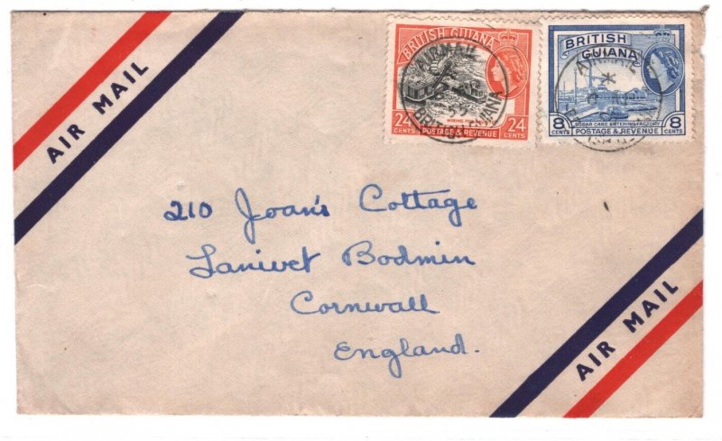 BRITISH GUIANA QEII 32c Cover 1955 GB Cornwall Bodmin Air Mail {samwells}KA544