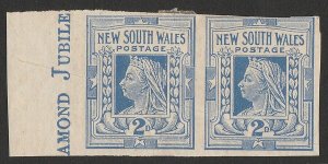 NEW SOUTH WALES 1899 QV 2d cobalt-blue IMPERF pair, wmk crown NSW (SG w40).