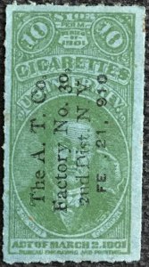 US Used Internal Revenue Service 1901 Cigarette Stamp Single Dewitt Clinton L28