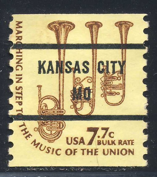 Kansas City MO, 1614-81 Bureau Precancel, 7.7¢ coil Saxhorns