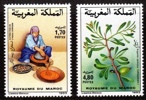 Morocco 1993 Sc#762/763 EXTRACTING OIL/TREE BRANCH (Argania Spinosa) Set (2) MNH