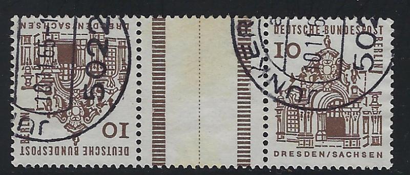 Germany Berlin Scott # 9N215b (2) + label, used, tete beche, Mi # KZ2