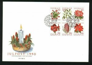 Sweden.  FDC Cachet 1990 Christmas Stamps. Christmas Flowers