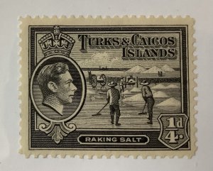 Turks & Caicos Island 1938 - Scott 78 MH - 1/4p, raking salt